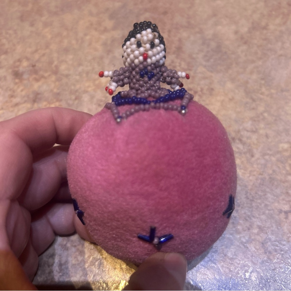 Vintage 1940-1960s handmade Beaded doll pin cushion-sewing collectible